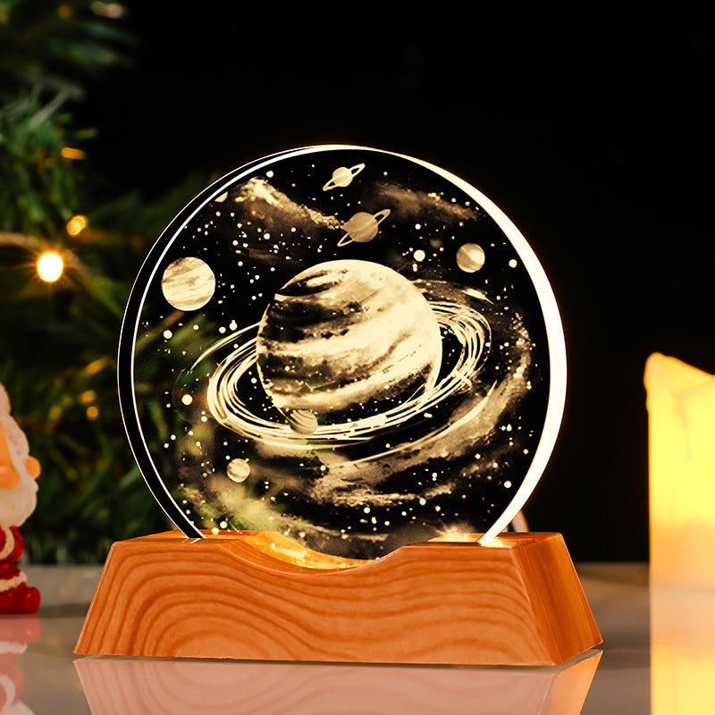 Crystal Planetary Energy Decor: Chakra Balancing & Luck Transformation Ornament (LED Base)