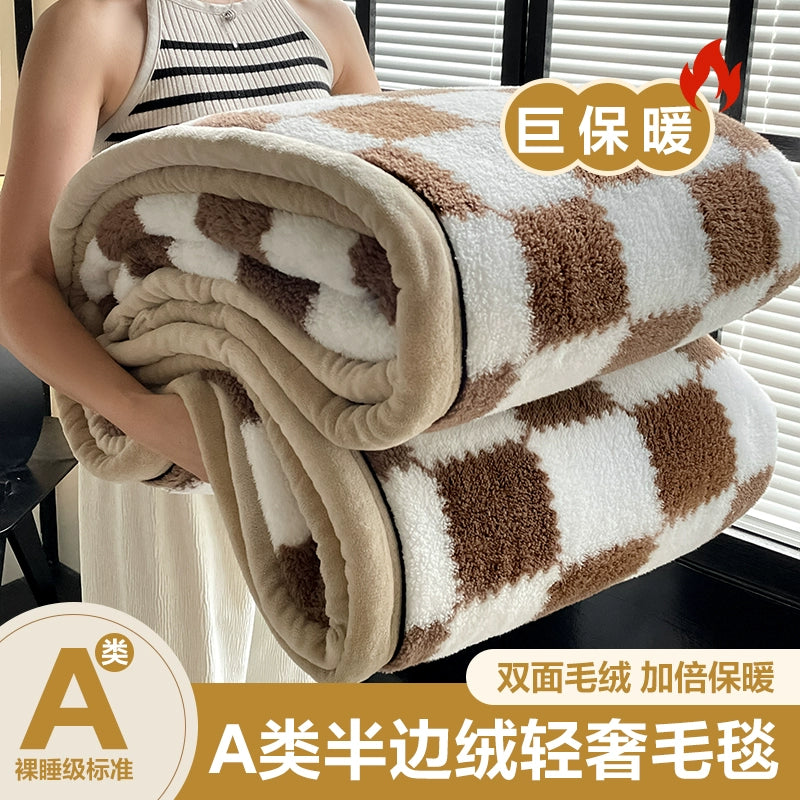 毛毯加厚冬季珊瑚绒盖毯办公室午睡毯沙发毯宿舍保暖半边绒小毯子