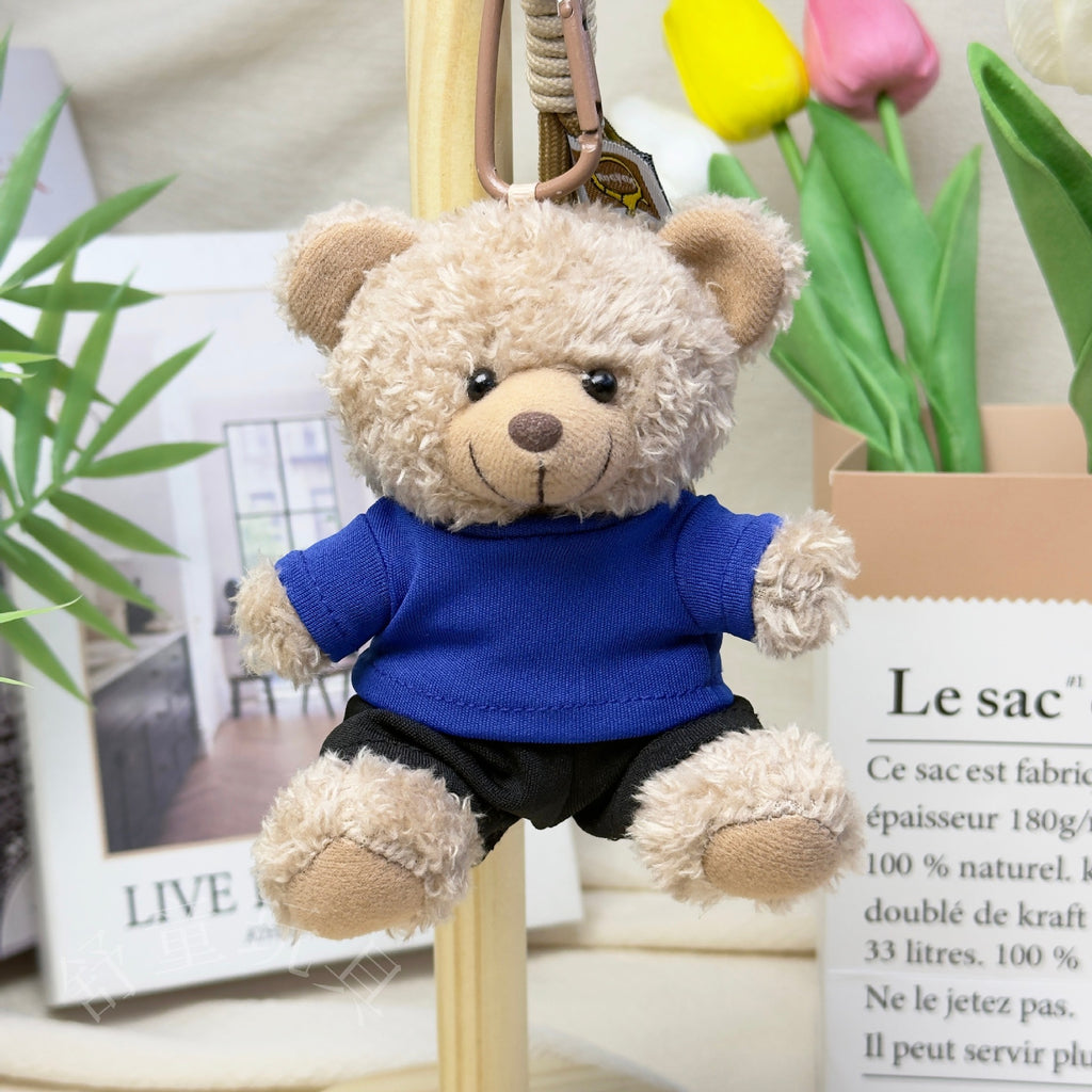 Outfit Teddy Bear Plush Bag Charm, 11 cm Mini Stuffed Bear Keychain in Colorful Sweaters and Shirts