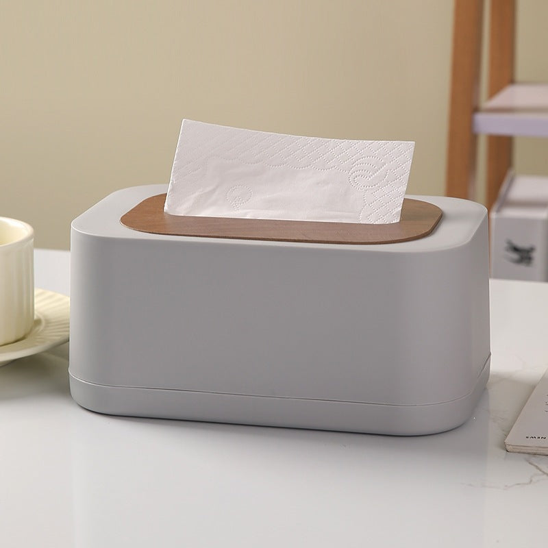 Decorative Tissue Box Cover with Wood-Look Lid, Quilted, Wave, Floral or Rounded Styles in Beige, White, Olive Green and Gray