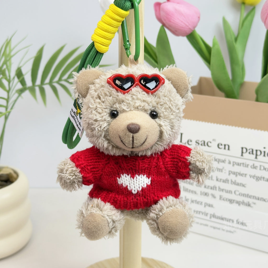 Outfit Teddy Bear Plush Bag Charm, 11 cm Mini Stuffed Bear Keychain in Colorful Sweaters and Shirts