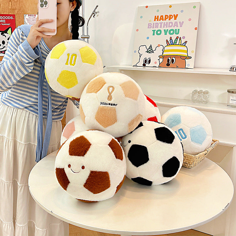 Smiling Soccer Ball Plush Toy, 25 cm Fuzzy Football Cushion in Seven Colors for Sporty Bedrooms, Playful Shelves and Gifts