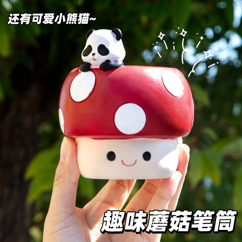 Whimsical Mushroom Pen Holder with Animal Friends, Playful Desktop Pencil Cup for Creative Workspaces, Shelves and Gift Giving
