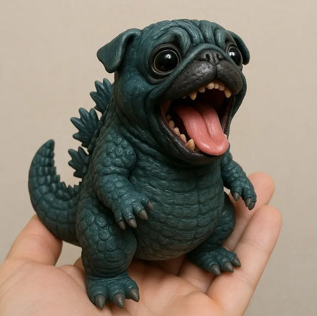 Cute Monster Dog Figurine - Gojira-Inspired Puppy Statue, Collectible Animal Decor for Desk, Shelf, or Unique Gift