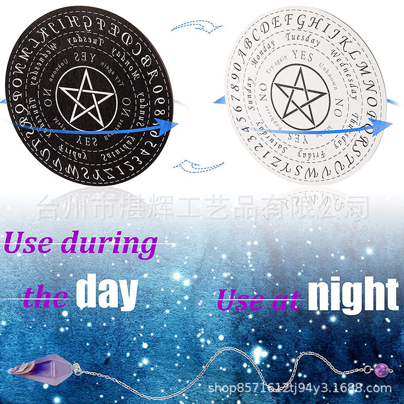 黑白七星阵摆盘松木能量板木质雕刻图案工艺品家居冥想摆件挂饰