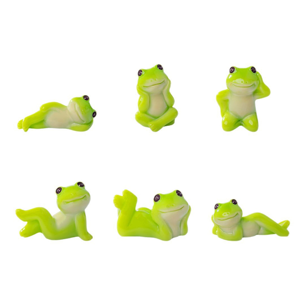 Playful Mini Frog Figurine Set of 6, Green Frogs in Expressive Poses for Desk Displays and Miniature Scenes