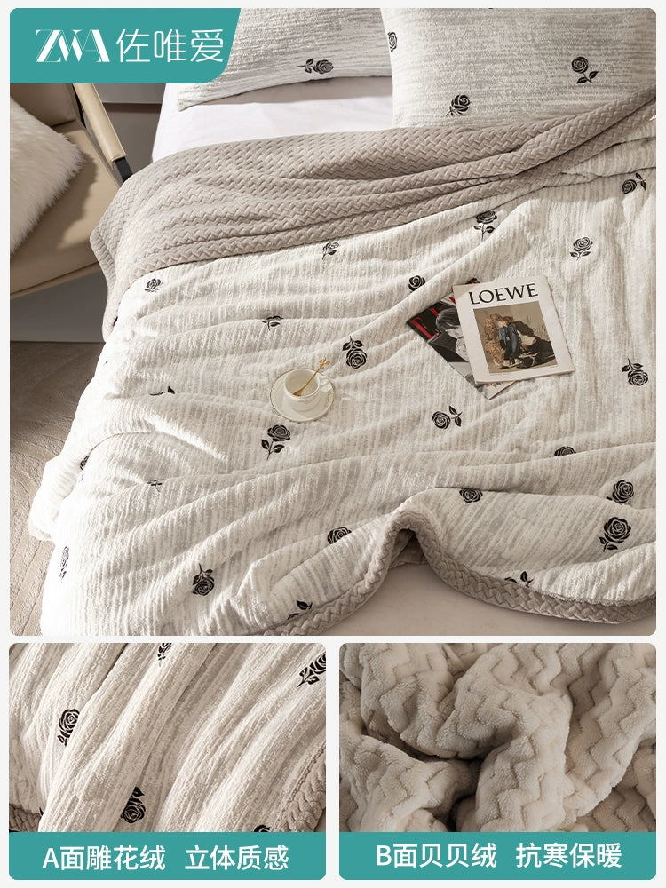 Luxury Carved Milk Velvet Warm Blanket