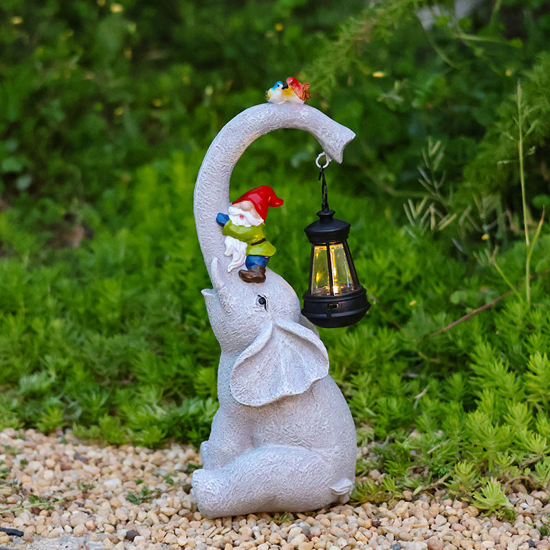Solar Garden Lights Resin Elf Statue - Outdoor Decorative Solar-Powered LED Lights for Yard, Patio, Garden - Cute Resin Fairy/Elephant/Cat Figurine Solar Lamp (Waterproof, Auto On/Off)