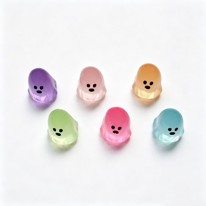 Colorful Mini Ghost Figurine Set of 6, Cute Pastel Halloween Characters for Desk Displays and Miniature Scenes