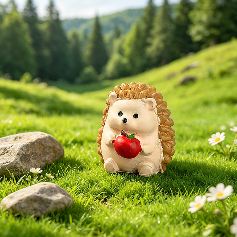 Tiny Hedgehog Miniatures, Complete 5 Piece Expressive Animal Figurine Set for Fairy Gardens, Desks and Woodland Displays