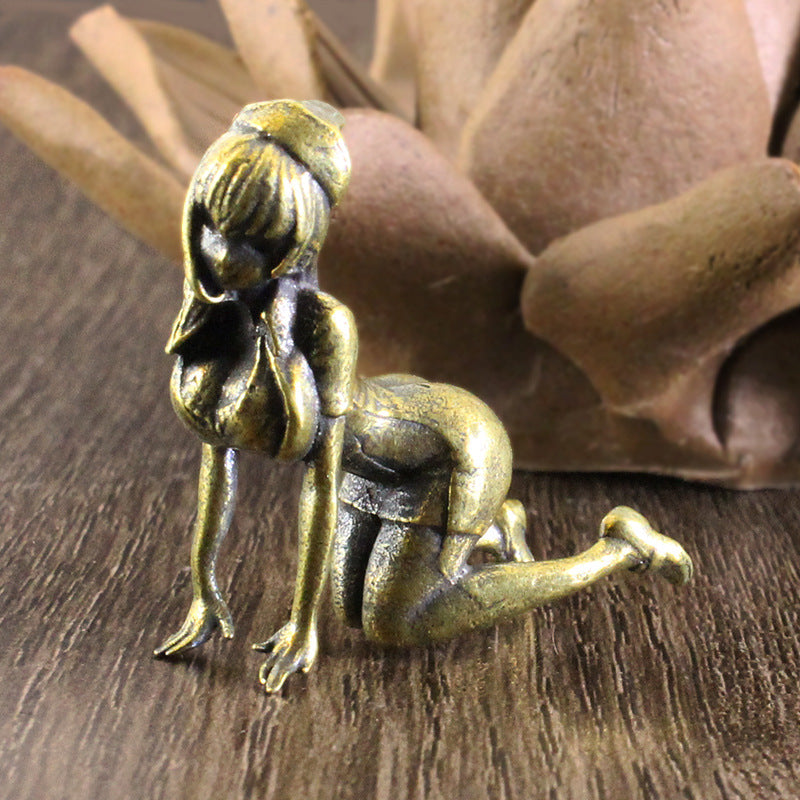 Tiny Kneeling Woman Sculpture, Gold Tone or Silver Tone Mini Figurine for Desks, Shelves, Miniature Scenes and Thoughtful Gifts