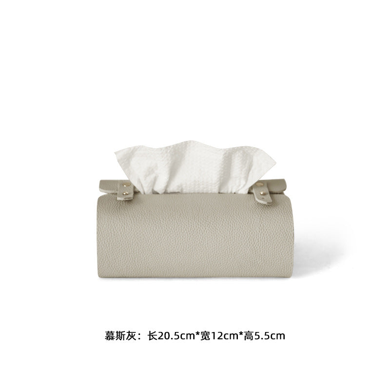 Modern Leather-Look Tissue Box Cover with Handle, Minimalist Tabletop Tissue Holder in Honey Brown, Coffee Gray or Mousse Gray for Living Rooms and Desks