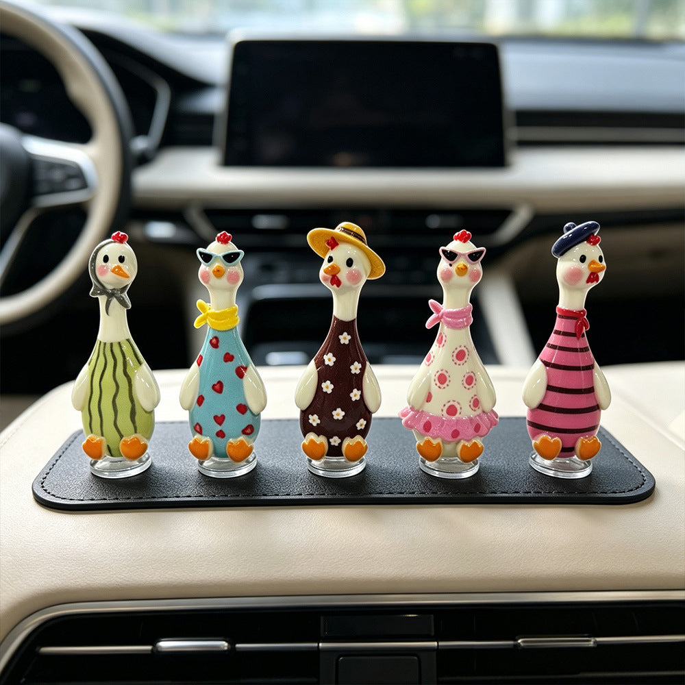Whimsical Dressed Duck Car Accent Set of 5, Colorful Mini Resin Dashboard Figurines for Playful Drives, Desks and Gifts