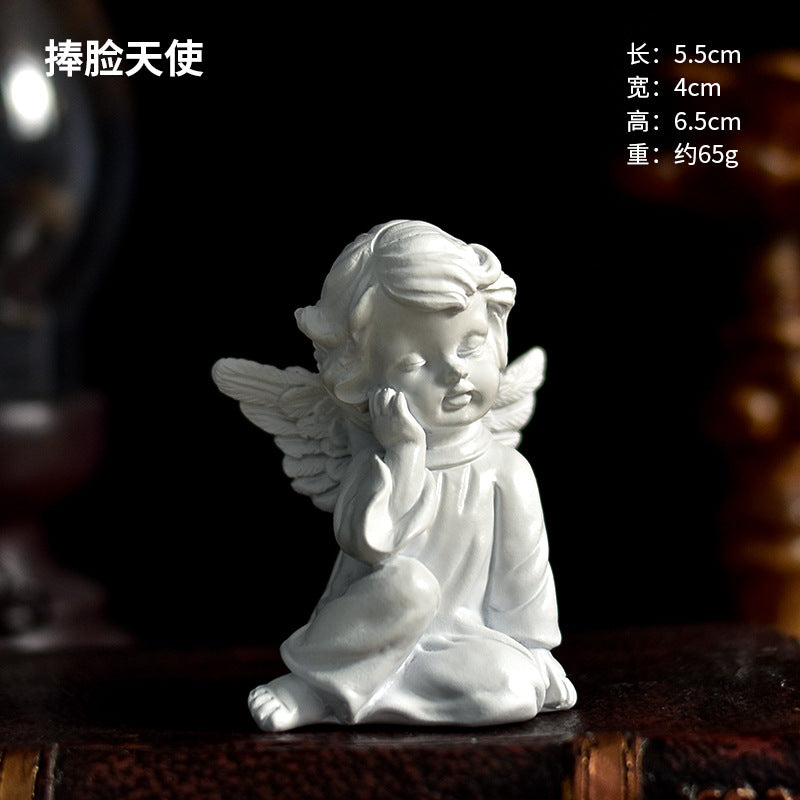 Praying Cherub Angel Figurine, White Vintage-Inspired Desk Sculpture in 16 Poses for Shelves and Thoughtful Gifts