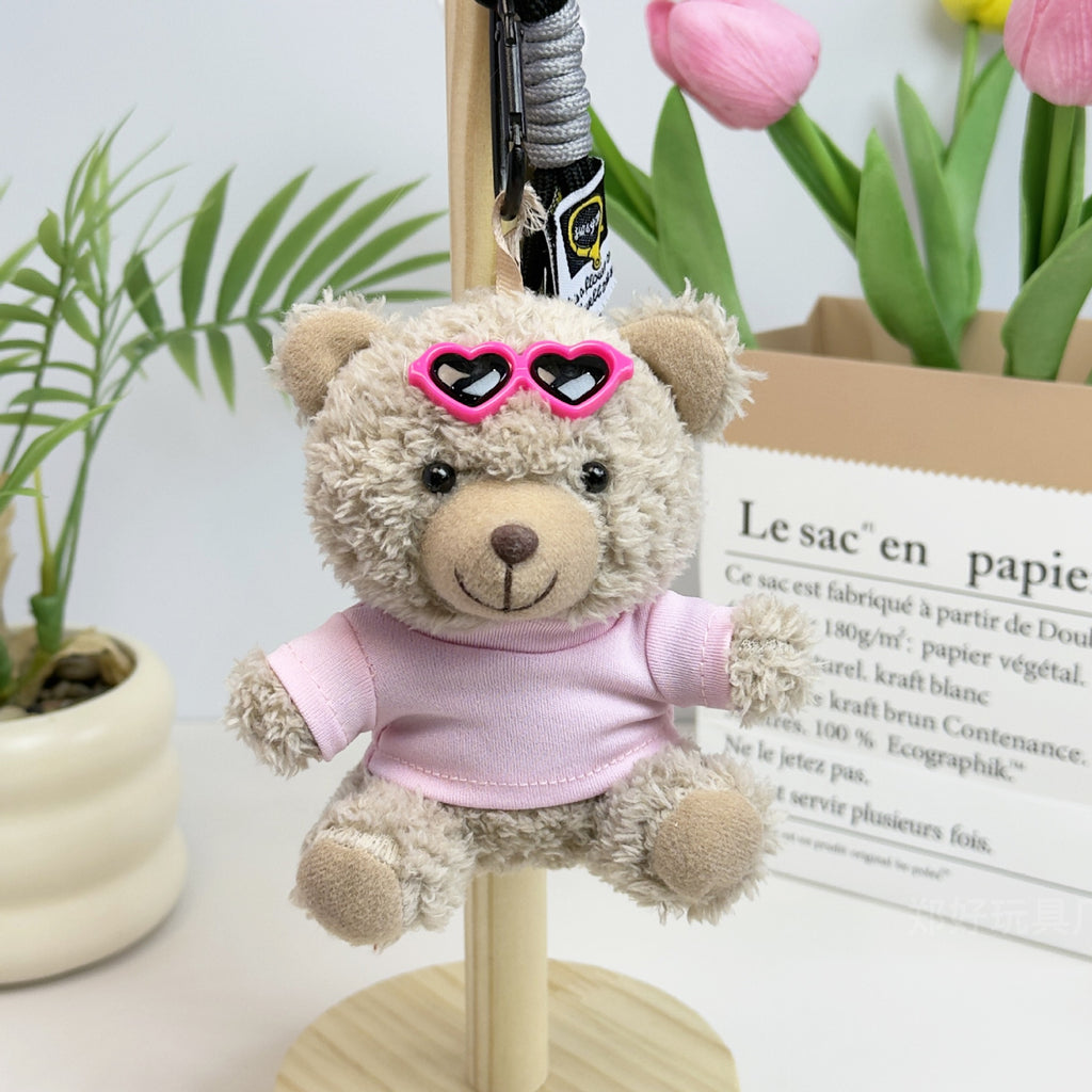 Outfit Teddy Bear Plush Bag Charm, 11 cm Mini Stuffed Bear Keychain in Colorful Sweaters and Shirts