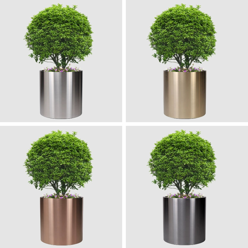 Nordic Creative Cylindrical Stainless Steel Flower Pot - Modern Planter with Diverse Visual Aesthetics for Indoor & Outdoor Decoration