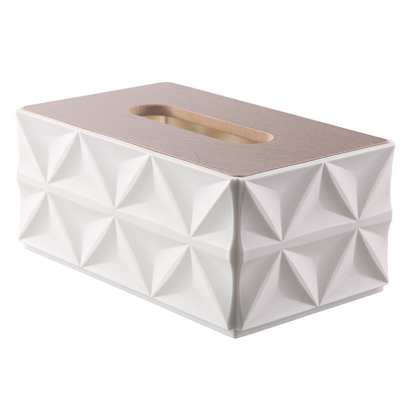 Decorative Tissue Box Cover with Wood-Look Lid, Quilted, Wave, Floral or Rounded Styles in Beige, White, Olive Green and Gray