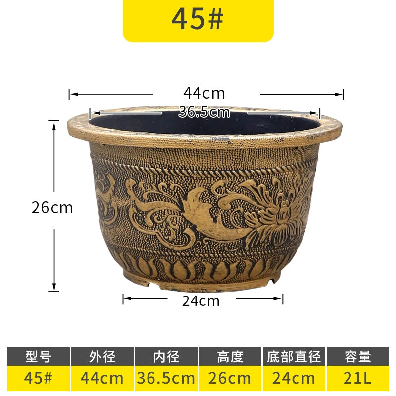 Vintage Resin Flower Pot with Historical Craftsmanship, Outer Diameter 29.5-149cm & Inner Diameter 25-130cm, Retro Planter for Indoor/Outdoor Garden Decoration