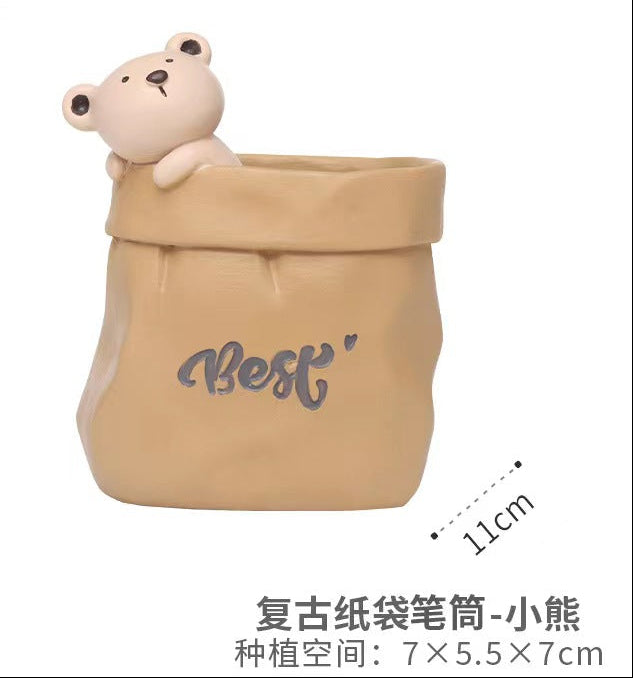 Whimsical Animal Pencil Holder, Cat, Rabbit, Dog or Bear Desk Organizer Cup for Pens, Makeup Brushes and Cozy Workspace Decor