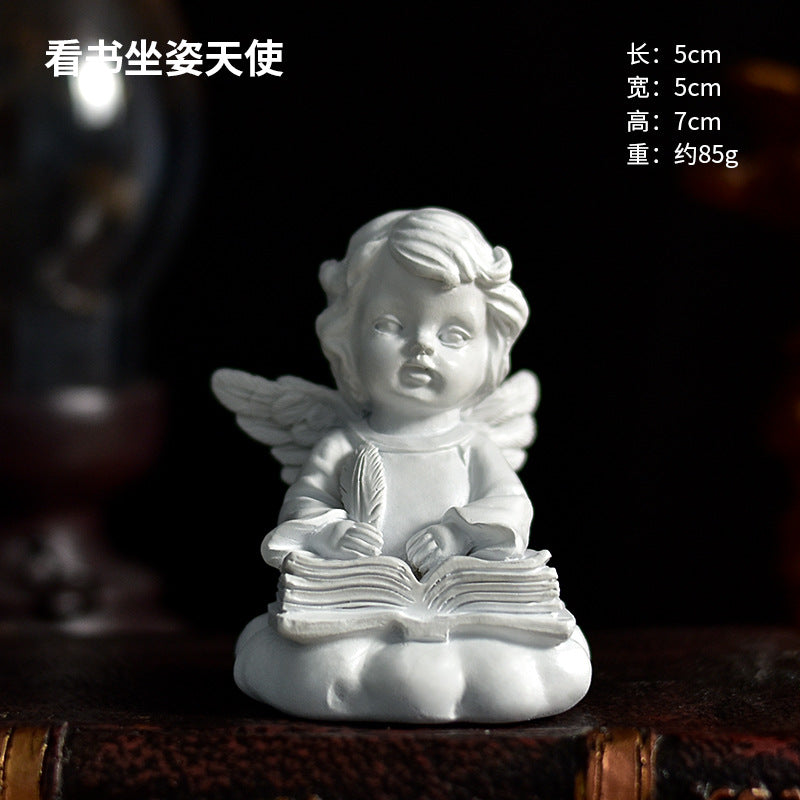 Praying Cherub Angel Figurine, White Vintage-Inspired Desk Sculpture in 16 Poses for Shelves and Thoughtful Gifts
