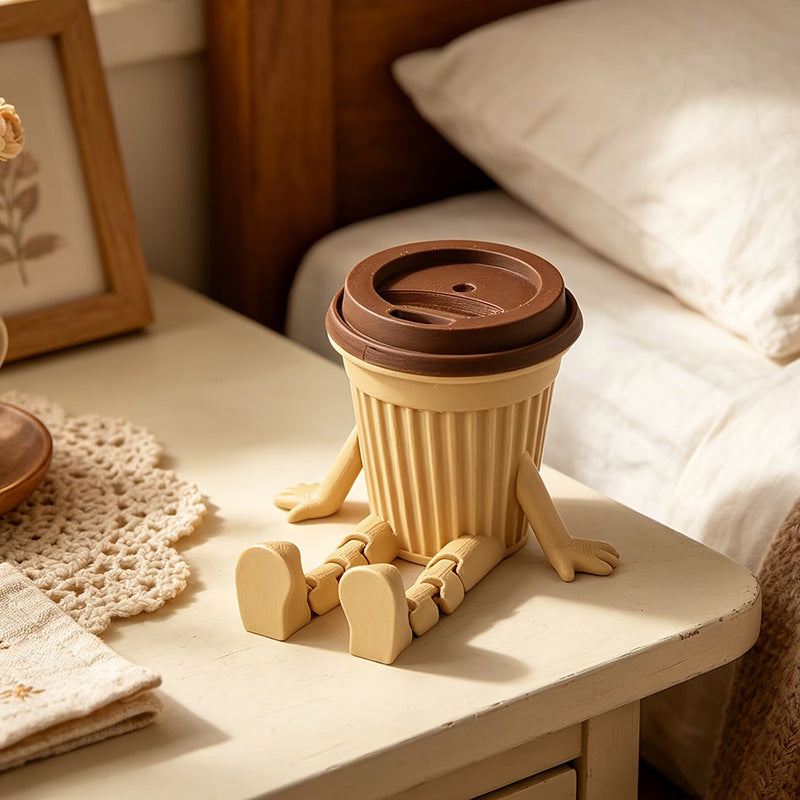 Poseable 3D-Printed Coffee Cup Figurine, Playful Mini Latte Character for Desks and Shelves