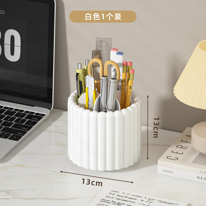 Ribbed Rotating Pencil Holder, Pastel Desk Organizer Cup for Pens, Pencils and Makeup Brushes in White, Cream or Pink