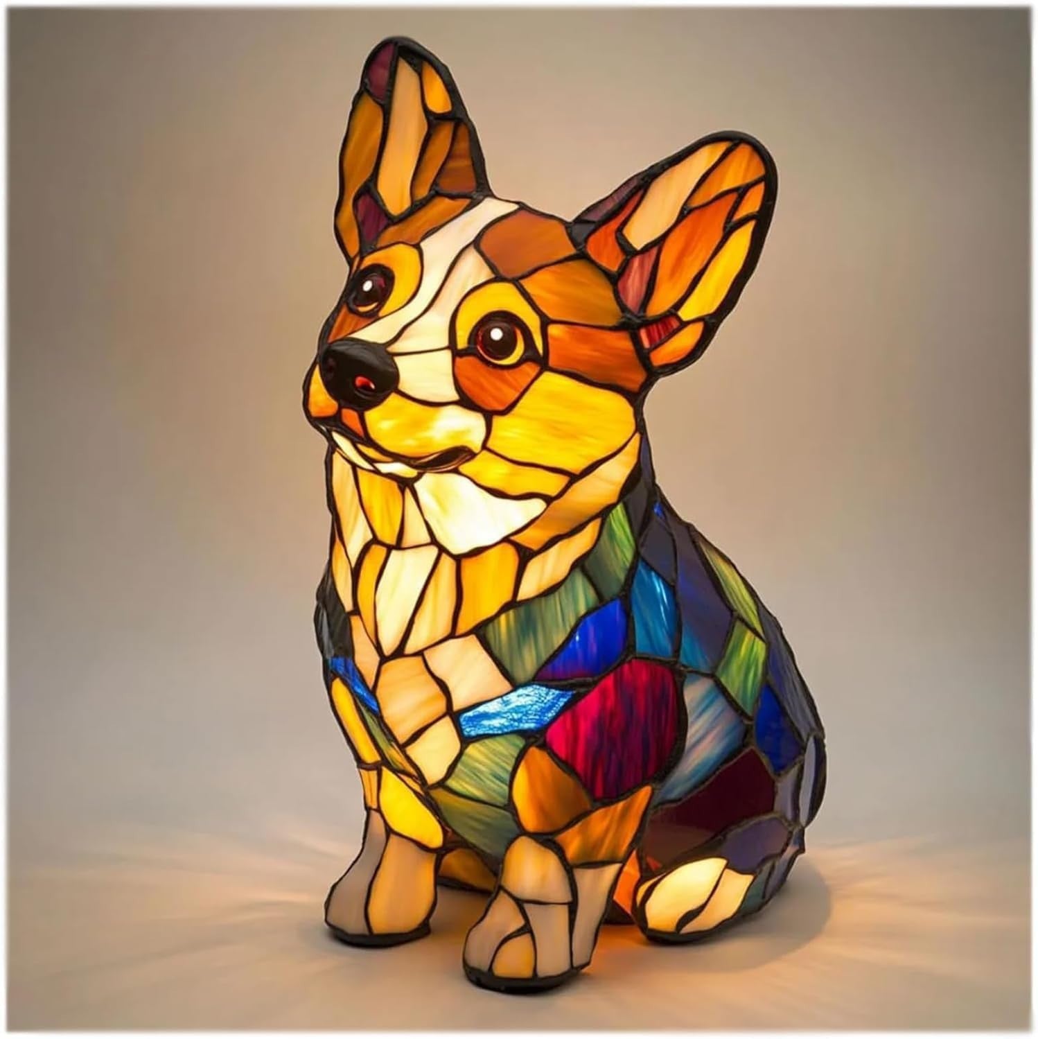 Resin Stained Glass Pet Lamp - Dog/Cat Night Light for Bedroom | Pet Lover Decor | Dachshund/Beagle/Black Cat Table Lamp