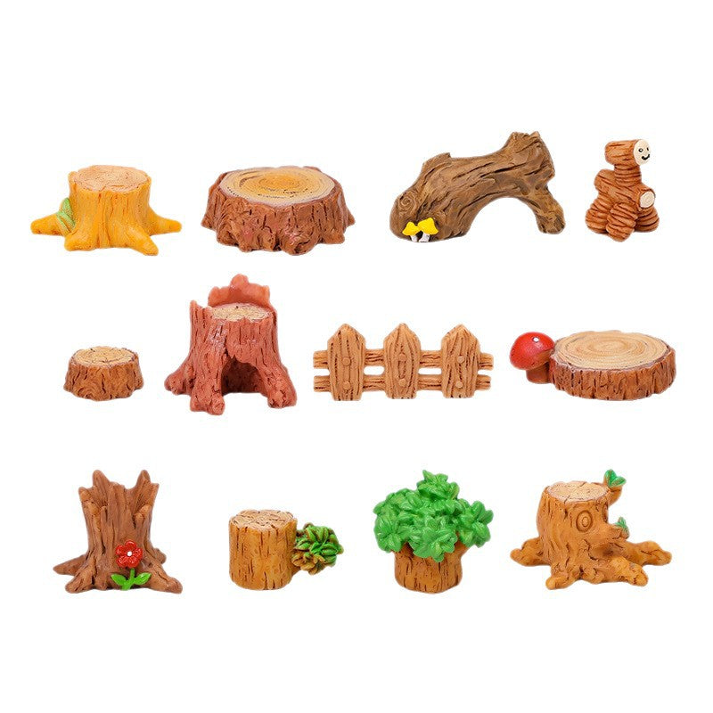 Miniature Woodland Logs and Tree Stumps, Complete 12 Piece Forest Scene Set for Fairy Gardens, Terrariums and Dollhouse Decor