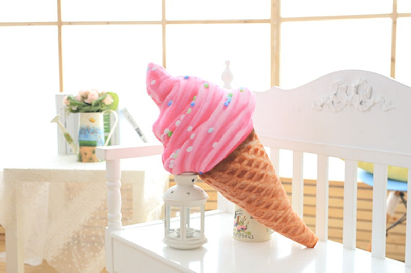 Whimsical Ice Cream Cone Plush Toy, 22 or 30 cm Soft Dessert Cushion in Colorful Swirl, Cherry, Matcha and Chocolate Styles