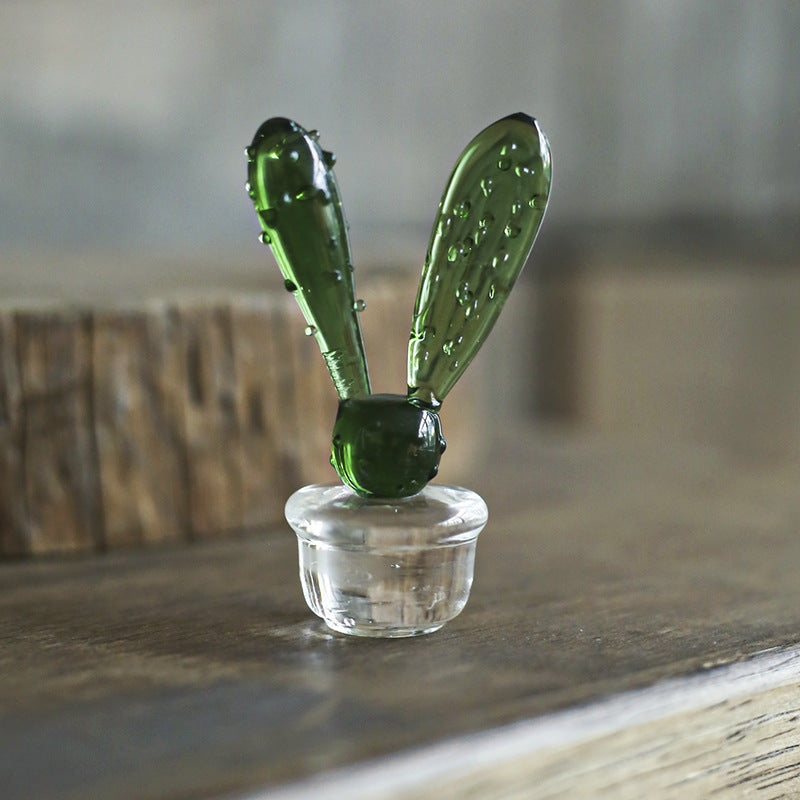 Mini Glass Cactus Figurine, Colorful Botanical Tabletop Accent for Desks, Shelves and Sunny Little Corners