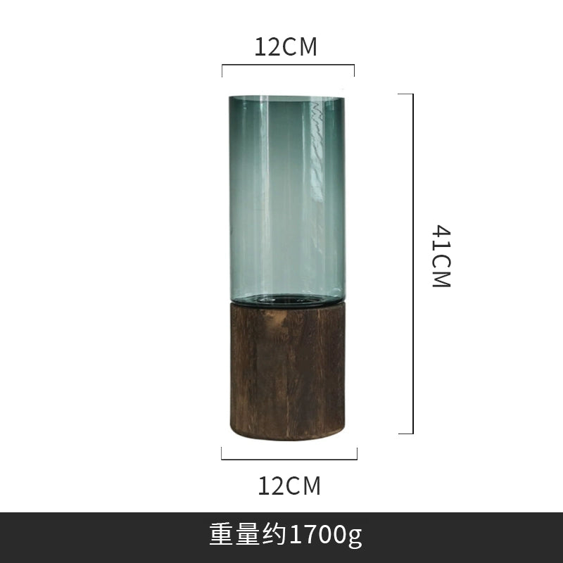 Solid wood vase decoration, living room flower arrangement glass