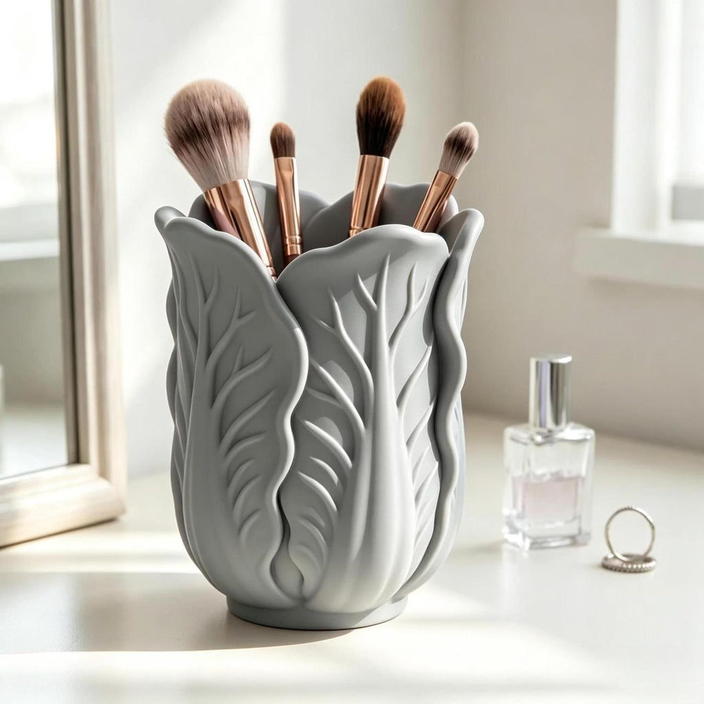 Whimsical Cabbage Leaf Pen Holder, Colorful Desktop Pencil Cup and Makeup Brush Organizer for Cozy Workspaces