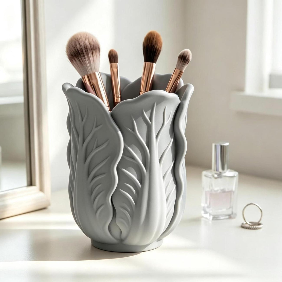 Whimsical Cabbage Leaf Pen Holder, Colorful Desktop Pencil Cup and Makeup Brush Organizer for Cozy Workspaces