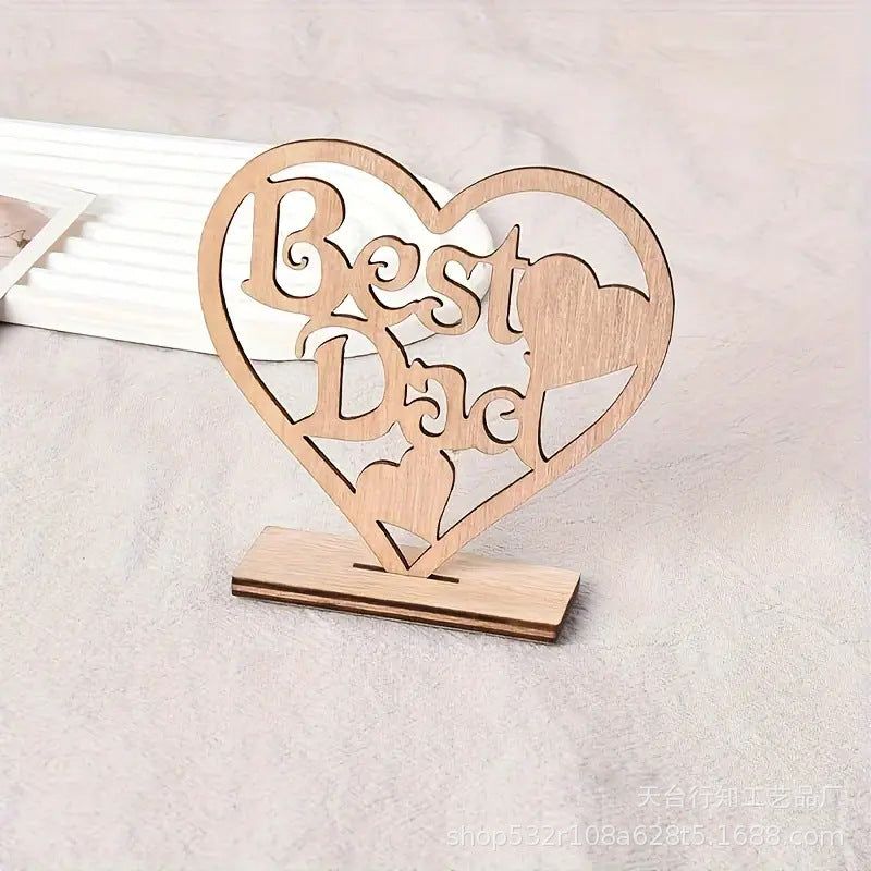 Best Dad Wooden Heart Decor - Father's Day Gift from Daughter/Son | Rustic Tabletop Keepsake for Dad