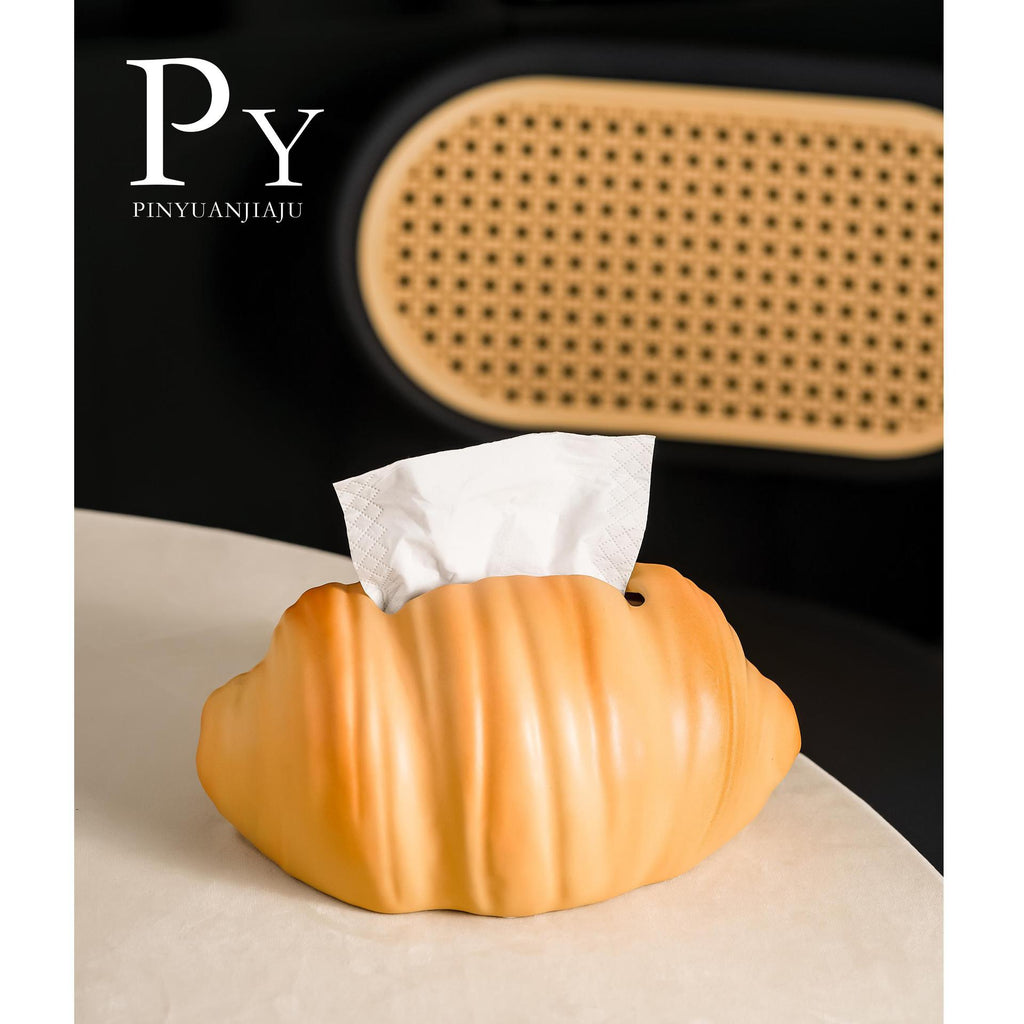 Croissant-Shaped Tissue Box Cover, Warm Pastry-Inspired Tabletop Accent for Living Rooms, Bedrooms and Cozy Home Decor