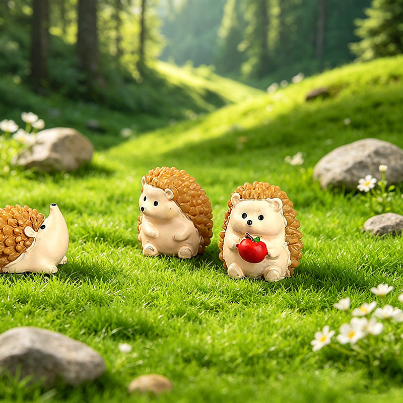 Tiny Hedgehog Miniatures, Complete 5 Piece Expressive Animal Figurine Set for Fairy Gardens, Desks and Woodland Displays