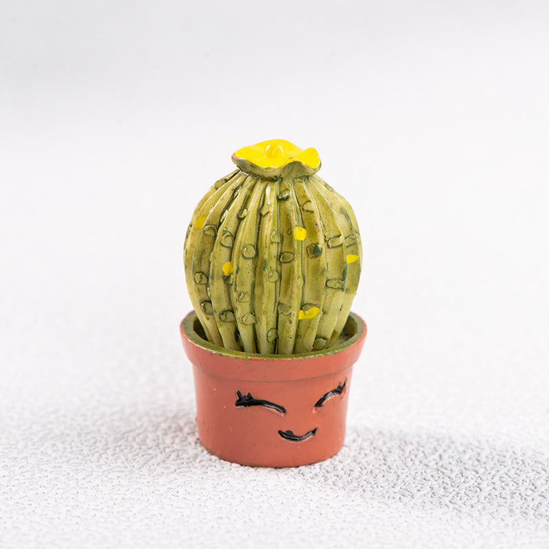 Miniature Cactus and Succulent Garden, Complete 7 Piece Faux Plant Figurine Set for Terrariums, Shelves and Playful Desk Decor
