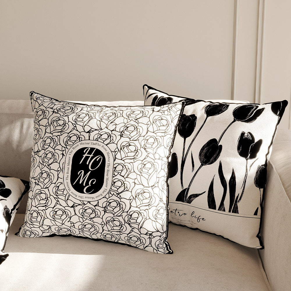 Black and White Botanical & Stripe Pillow Covers, Double-Sided Printed Decorative Cushion Covers for Sofas, Bedrooms and Cozy Living Rooms