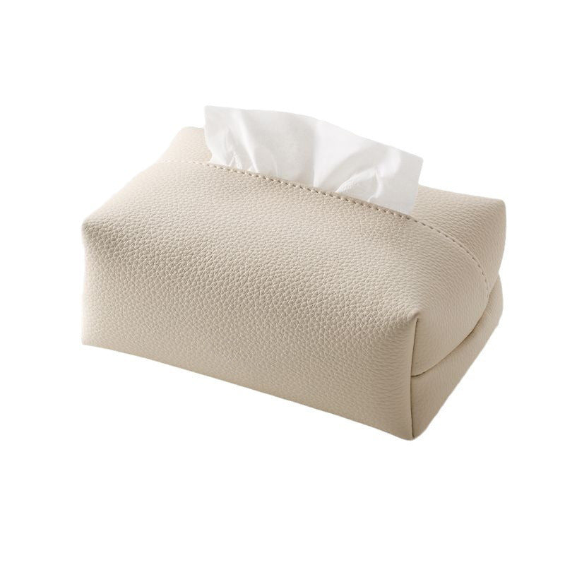 Four Piece Leather Look Tissue Box Cover Set in Cream White Dove Gray Black and Caramel Brown for Living Rooms and Desks