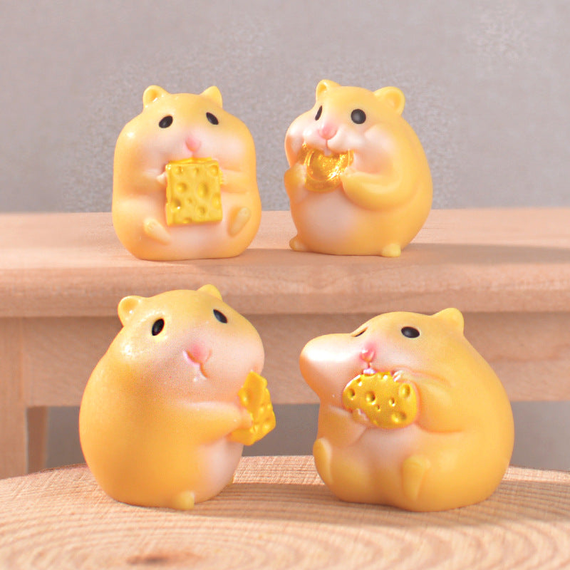Tiny Hamster Food Lovers, Complete 4 Piece Miniature Figurine Set for Desks, Fairy Gardens and Whimsical Gift Displays