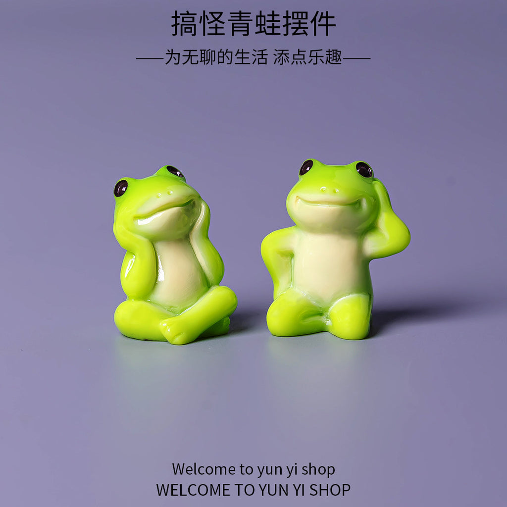 Playful Mini Frog Figurine Set of 6, Green Frogs in Expressive Poses for Desk Displays and Miniature Scenes