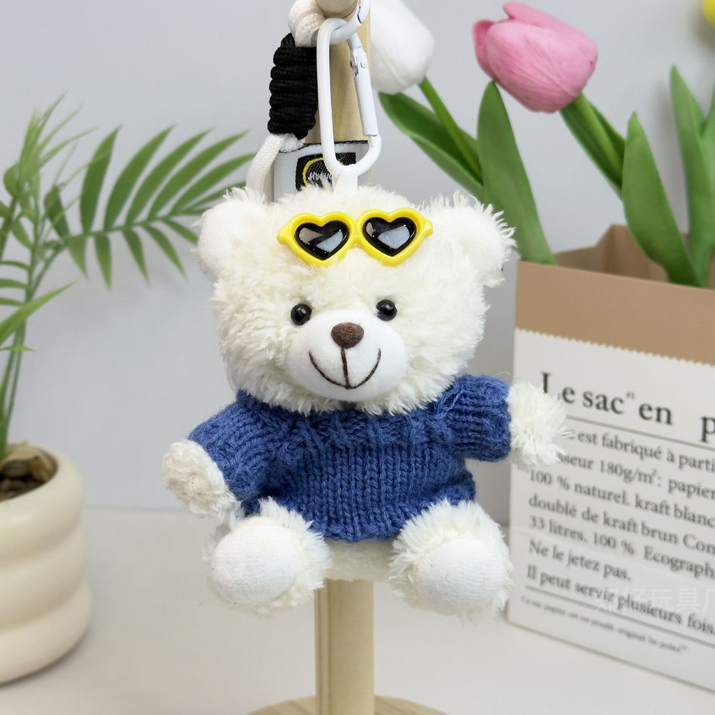 Outfit Teddy Bear Plush Bag Charm, 11 cm Mini Stuffed Bear Keychain in Colorful Sweaters and Shirts