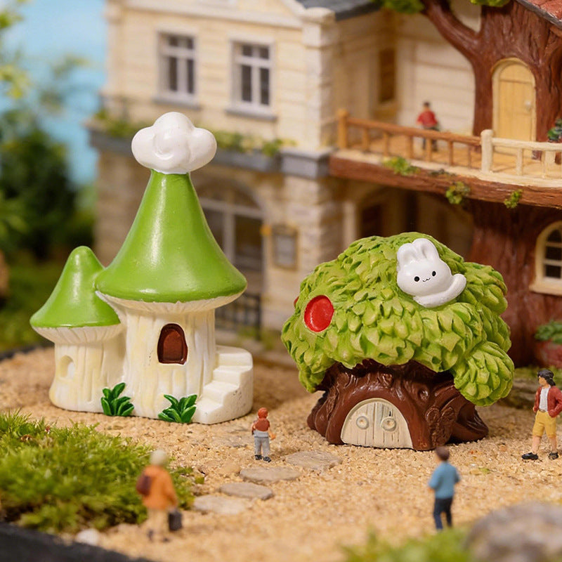 Whimsical Miniature Cottages, Complete 9 Piece Village House Set for Fairy Gardens, Dollhouse Landscapes and Desk Displays