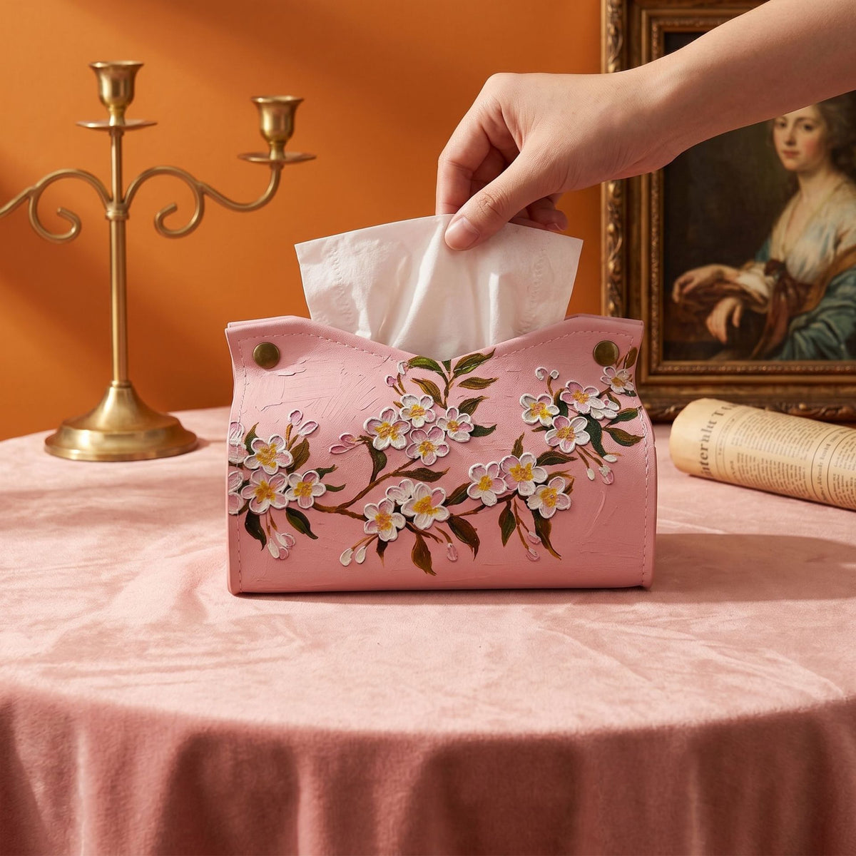 Botanical Print Tissue Box Cover, Soft Floral and Coastal Pattern Tissue Holder for Living Rooms, Bedrooms and Thoughtful Home Decor