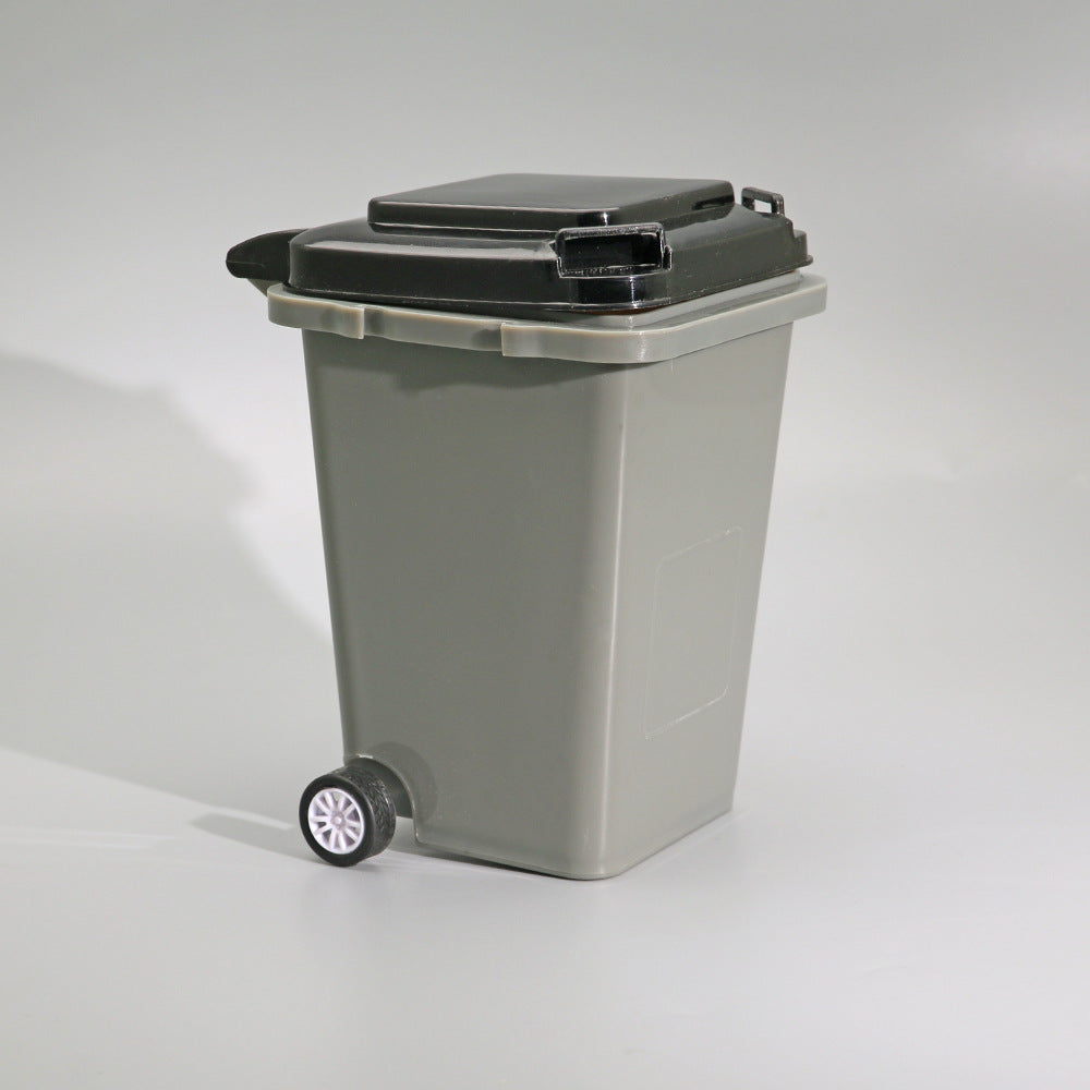 Mini Wheelie Bin Pen Holder with Flip-Top Lid, Playful Desktop Organizer in Blue, Green, Gray or Red for Pens and Small Essentials