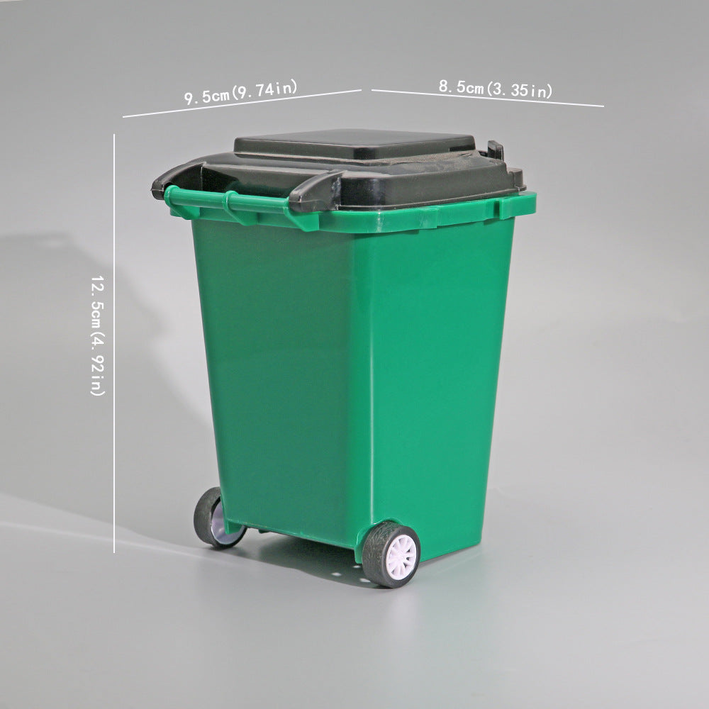 Mini Wheelie Bin Pen Holder with Flip-Top Lid, Playful Desktop Organizer in Blue, Green, Gray or Red for Pens and Small Essentials