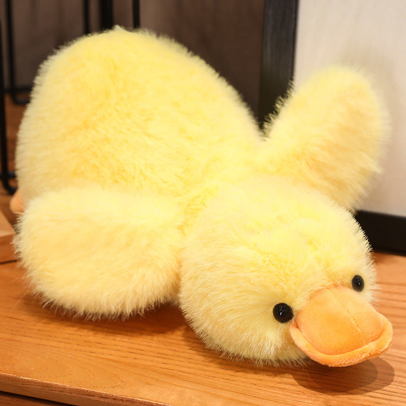 Fuzzy Yellow Duck Plush Toy, 30 cm Fluffy Lying Duck for Cozy Rooms, Reading Corners and Thoughtful Gifts