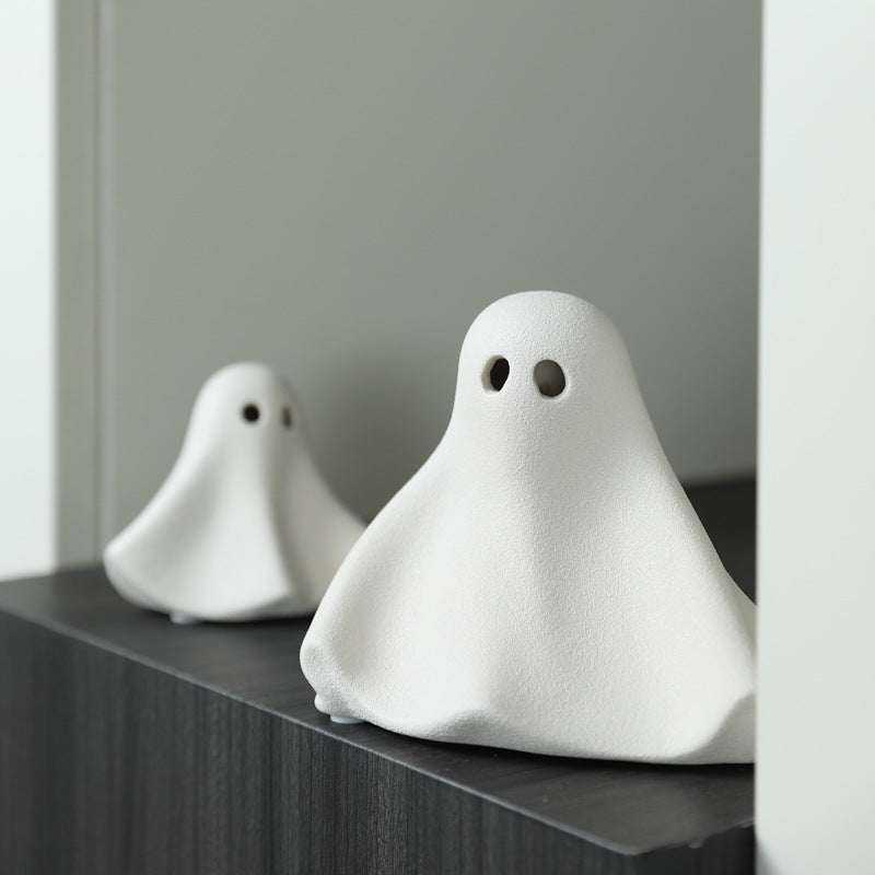 Little Ghost Tabletop Figurine in Two Sizes, Playful White Halloween Accent for Desks, Shelves and Cozy Seasonal Decor