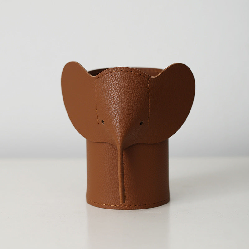 Elephant-Shaped Pencil Holder with Leather-Look Finish, Cute Desk Organizer in Five Colors for Pens and Brushes