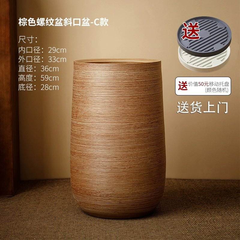 Large caliber ceramic flower pot villa courtyard turtle backed bamboo tree planting green plant vat decoration floor to ceiling large vase